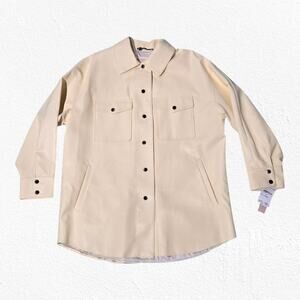 BCBGeneration Lemon Yellow Button Front Oversized Vegan Leather Jacket Size XL